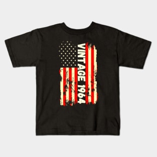 Vintage 1964 60th Birthday Gifts 60 Years Old American Flag Kids T-Shirt